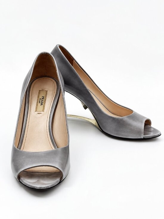 Prada Shoes - Prada Peep Toe Clear Lucite Wedge Pumps Heels